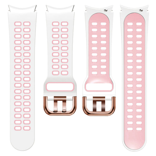 Silicone Squared Sport Strap, white/pink, laid flat, separate parts, direct top view