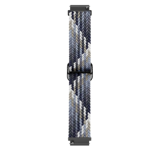 Nylon Adjustable Braided Strap, black/white, laid flat, joined, direct top view