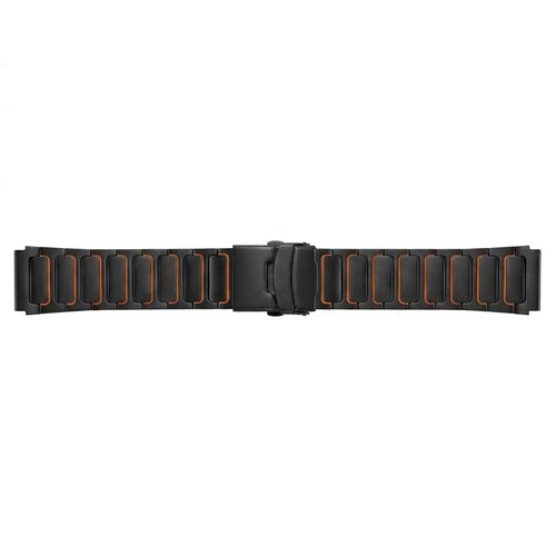 Turtle Titanium Strap, black/orange, laid flat, joined, direct top view