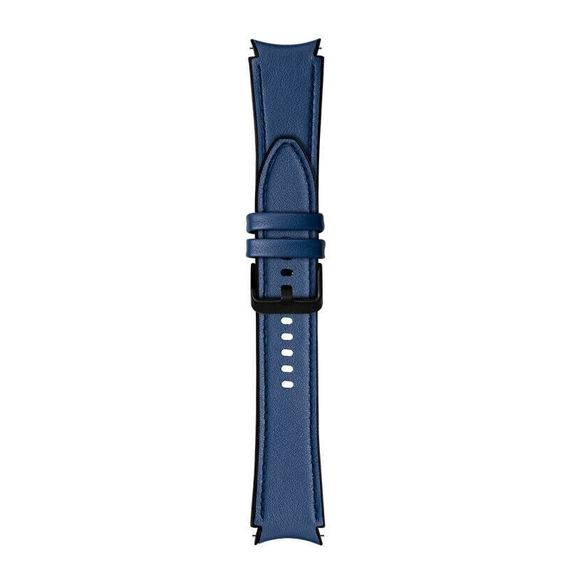 Leather Hybrid Strap, dark blue, laid flat, joined, direct top view