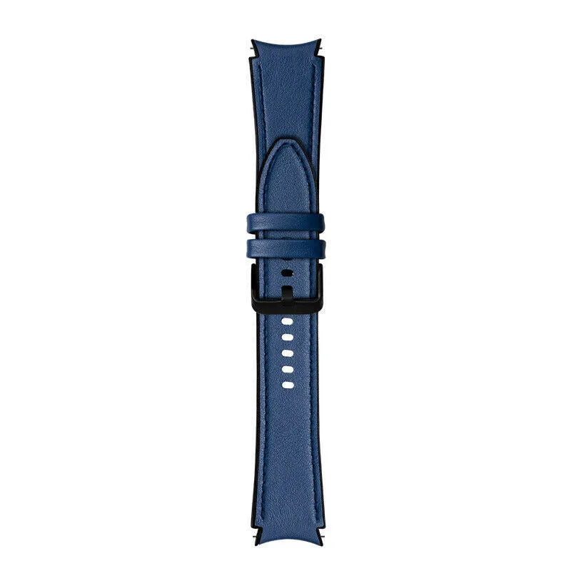 Leather Hybrid Strap, dark blue, laid flat, joined, direct top view