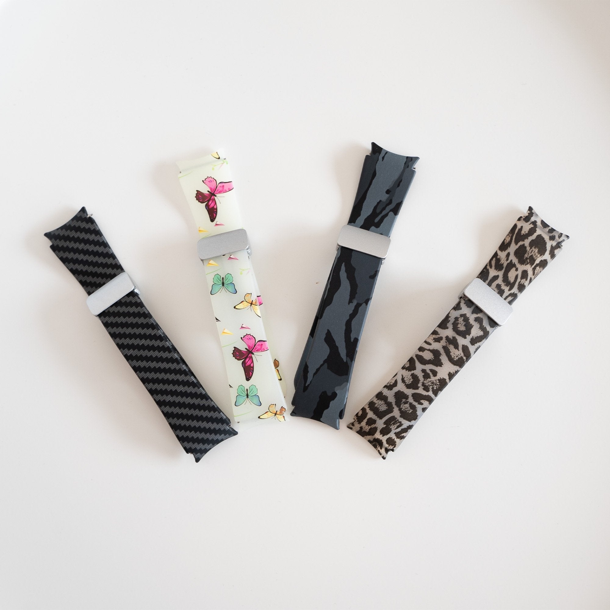 Silicone Magnetic Patterned Strap, laid flat, separate parts, top and underside view
