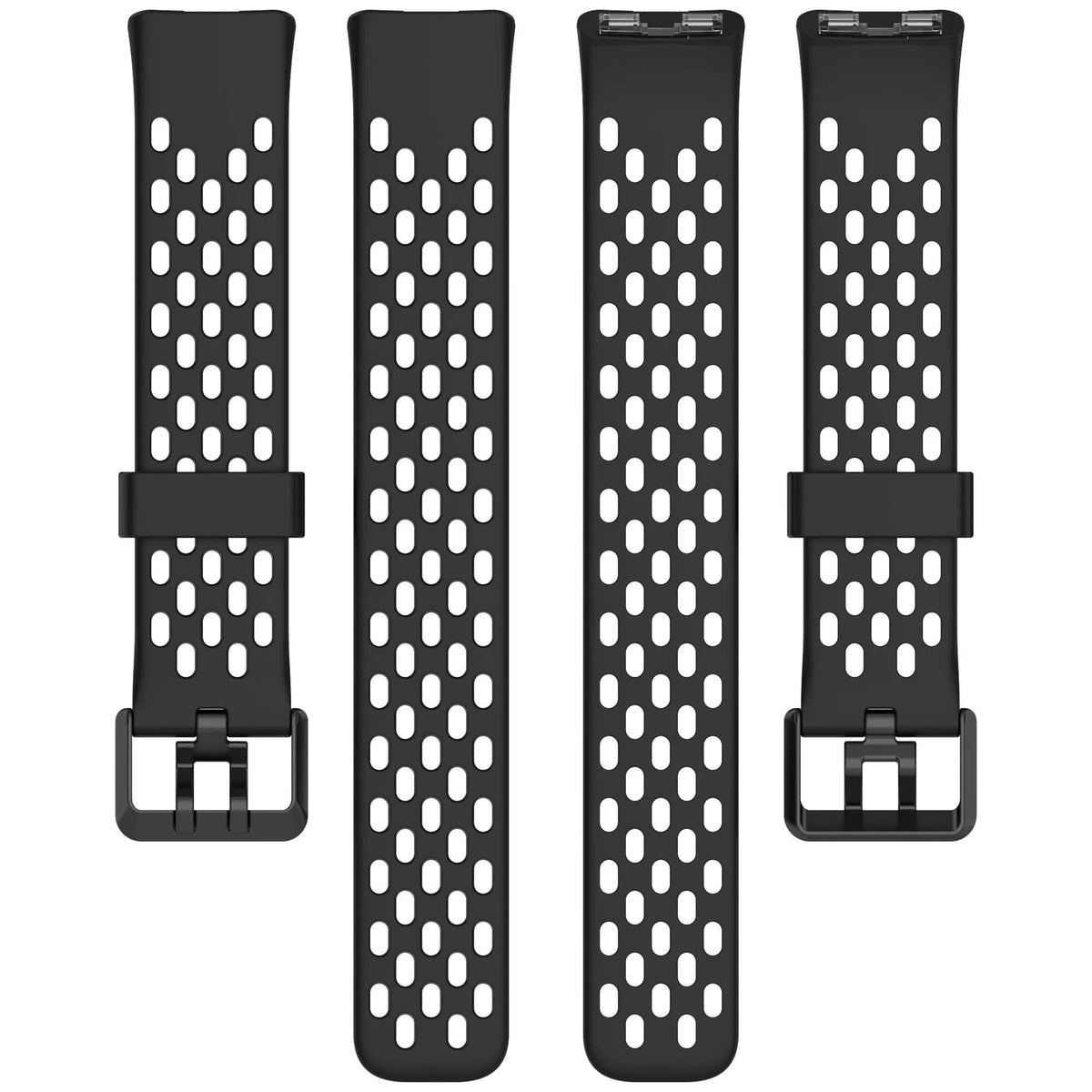 Breathable Silicone Strap, laid flat, separate parts, top and underside view