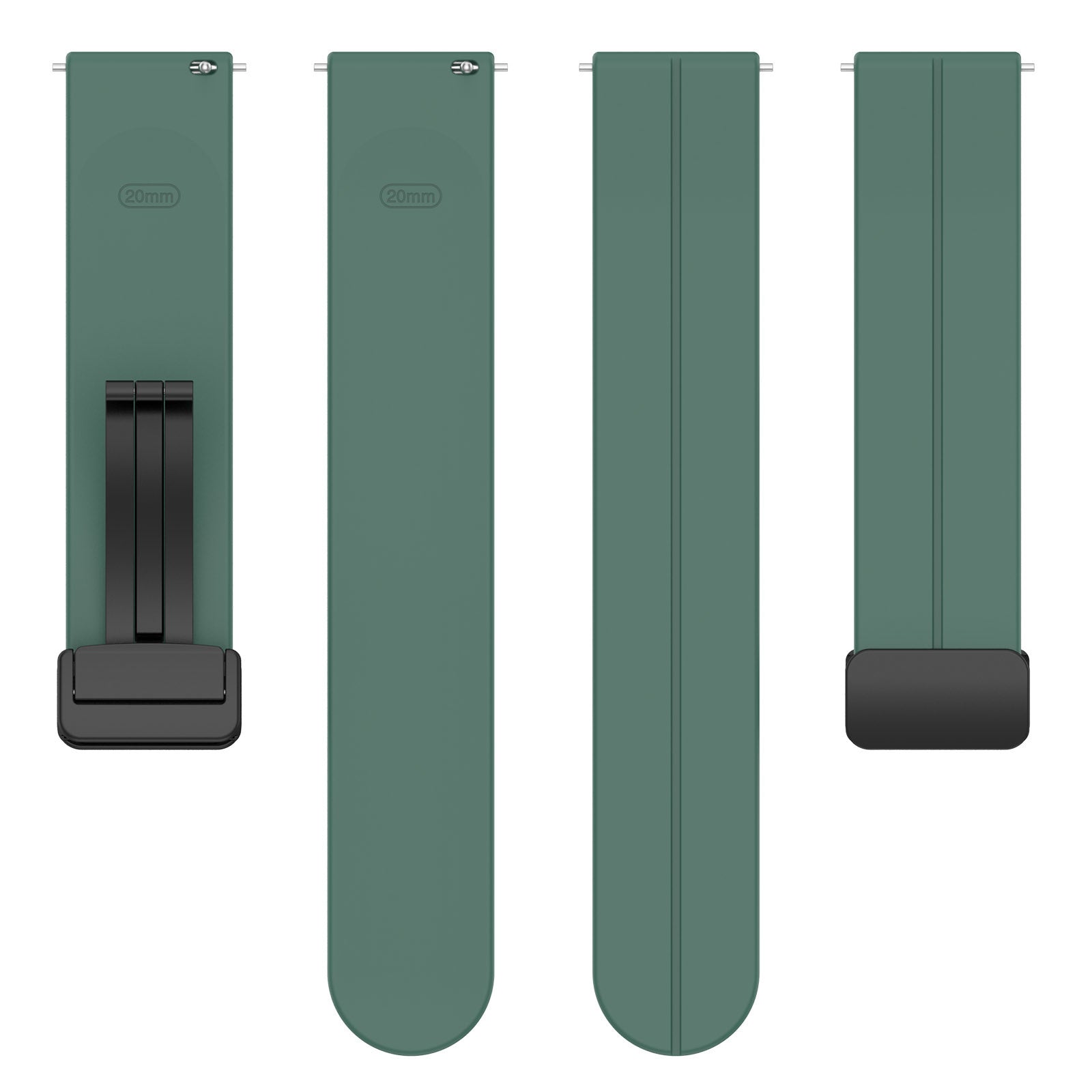 D-Buckle Silicone Strap, laid flat, separate parts, top and underside view