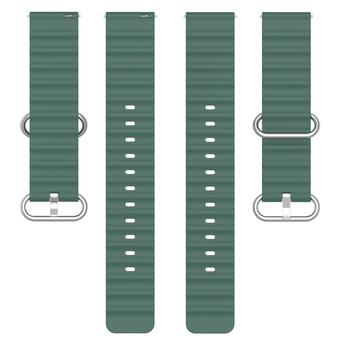 Silicone Ocean Strap, laid flat, separate parts, top and underside view