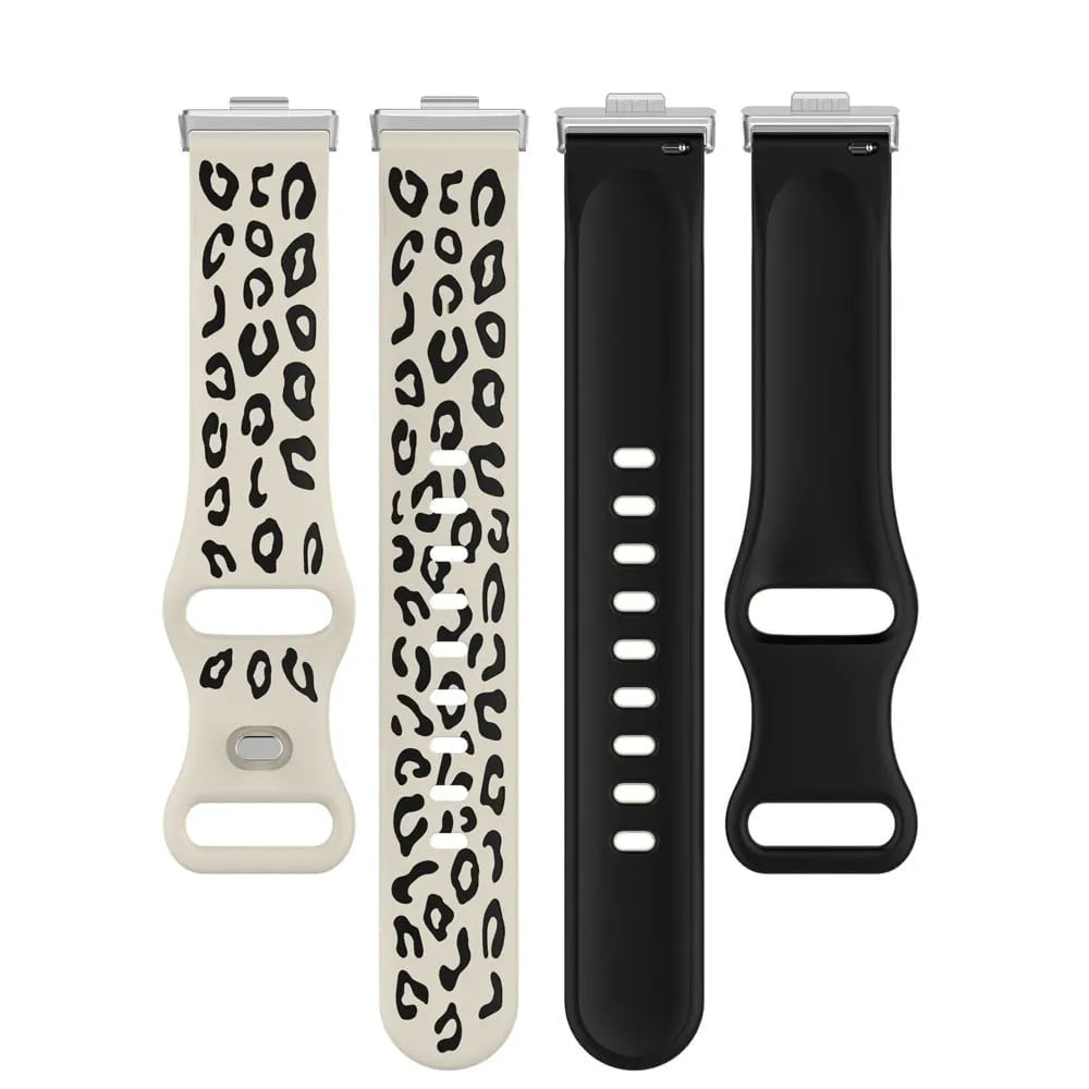 Leopard Pattern Silicone Strap, laid flat, separate parts, top and underside view