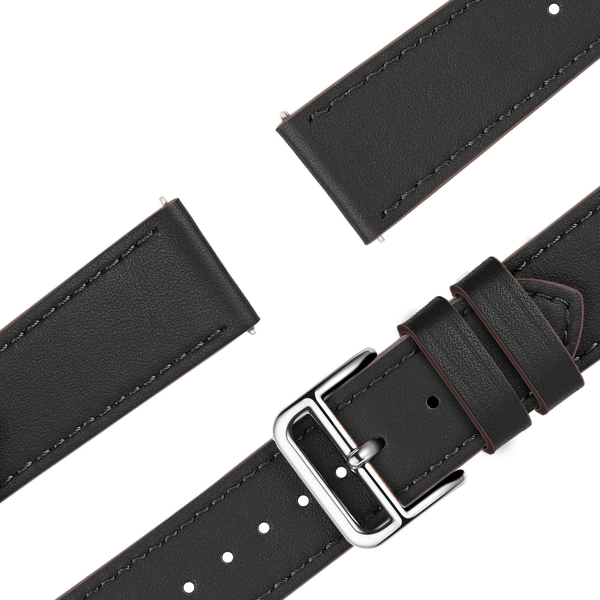 Leather Strap 'Deluxe', black, laid flat, joined, 45° top view