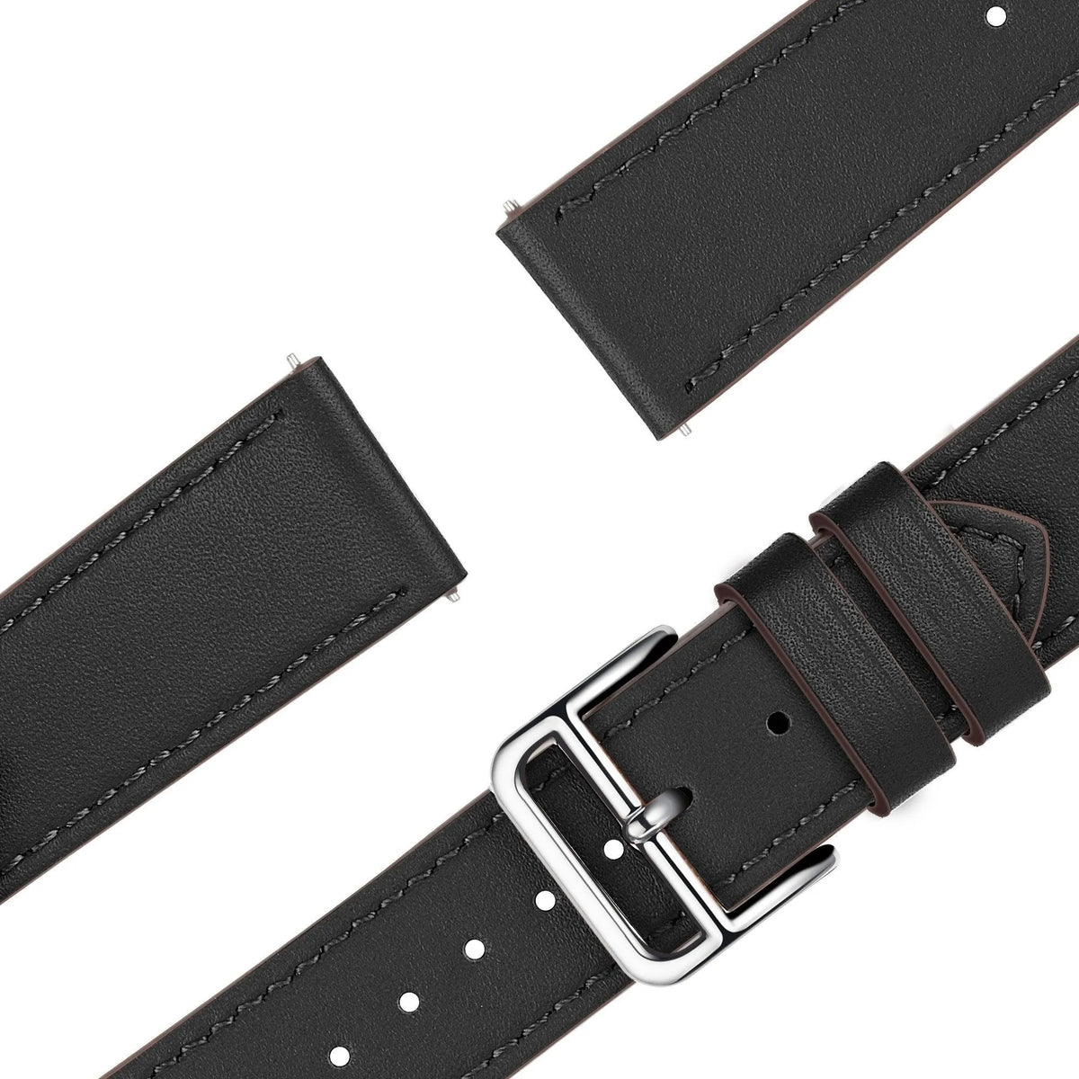 Leather Strap 'Deluxe', black, laid flat, joined, 45° top view