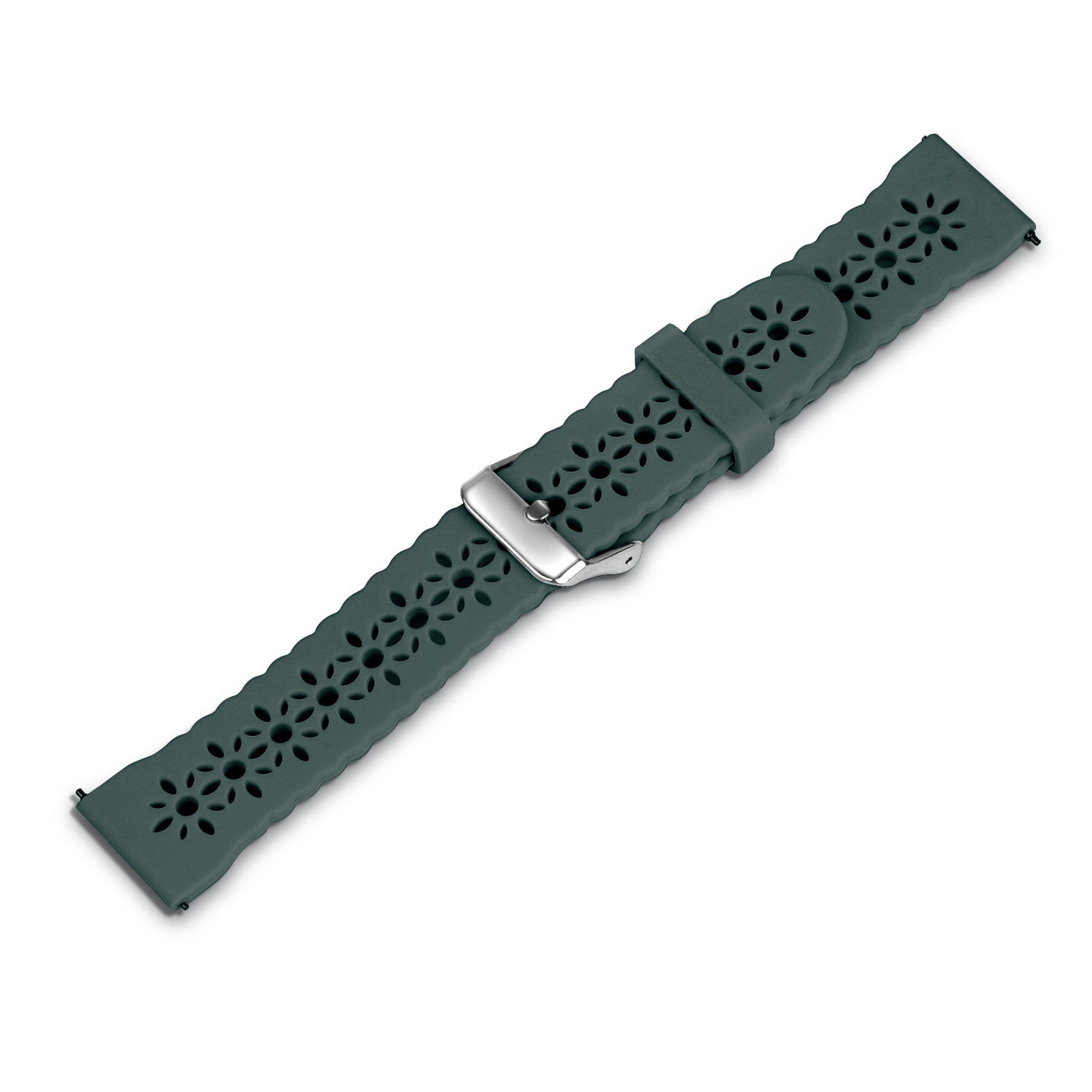 Patterned Silicone Strap, viridian, laid flat, joined, 45° top view