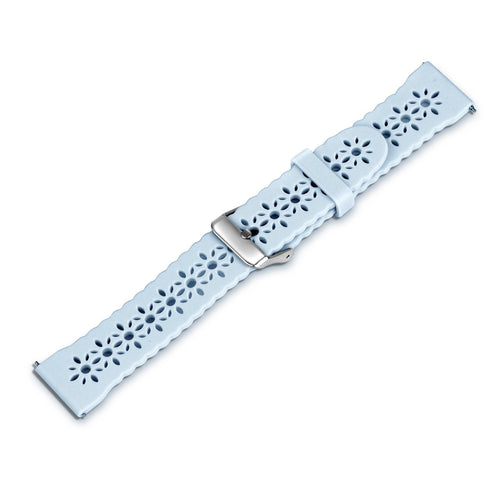 Patterned Silicone Strap, mist blue, laid flat, joined, 45° top view