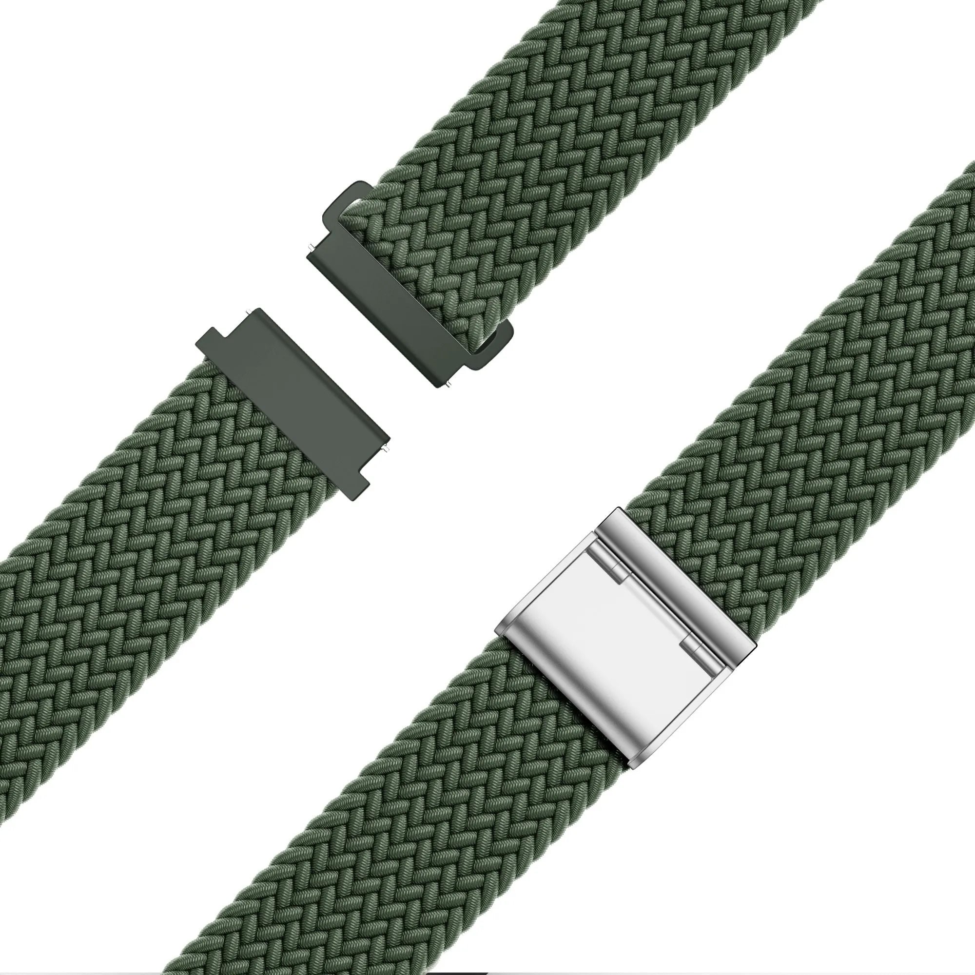 Woven Nylon Strap, olive green, laid flat, joined, 45° top view