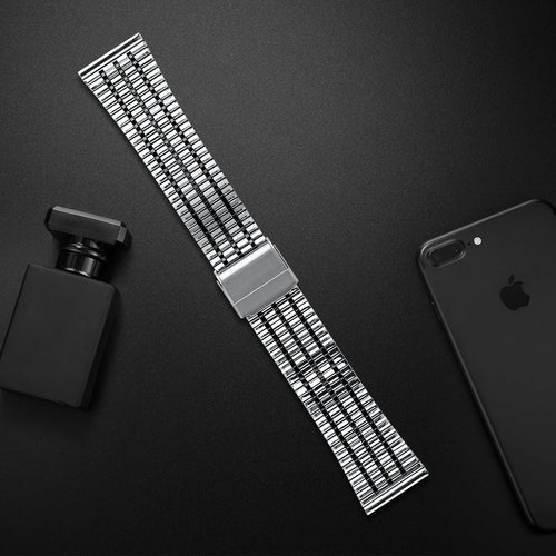 Fine Steel Strap, silver/black, laid flat, joined, 45° top view