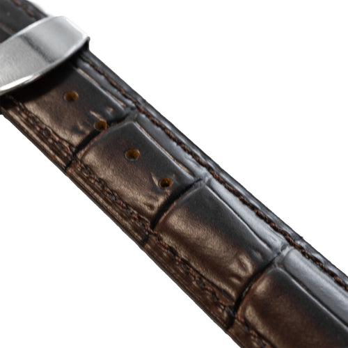 Premium Leather Strap, dark brown, laid flat, joined, 45° top view
