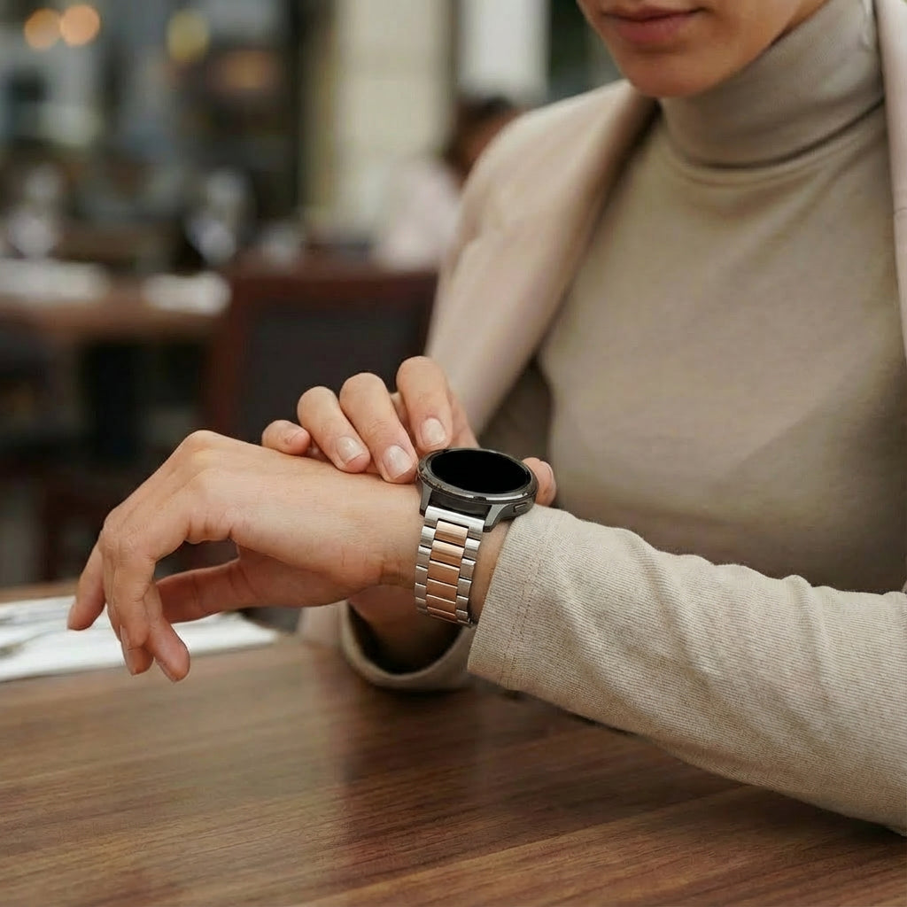 Bandz Bracelet acier 'Classic' Garmin Vivoactive 4s (argent/or rose)