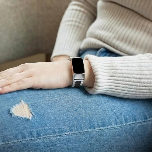 Fitbit Charge 6 Steel Strap (Silver-Black)