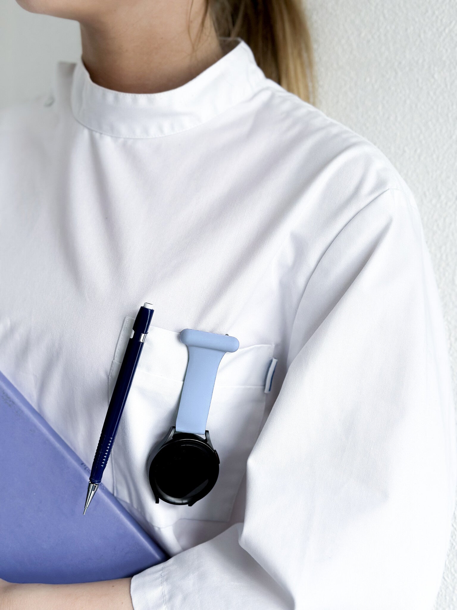 Silicone Nurse Fob, light blue, lifestyle photo