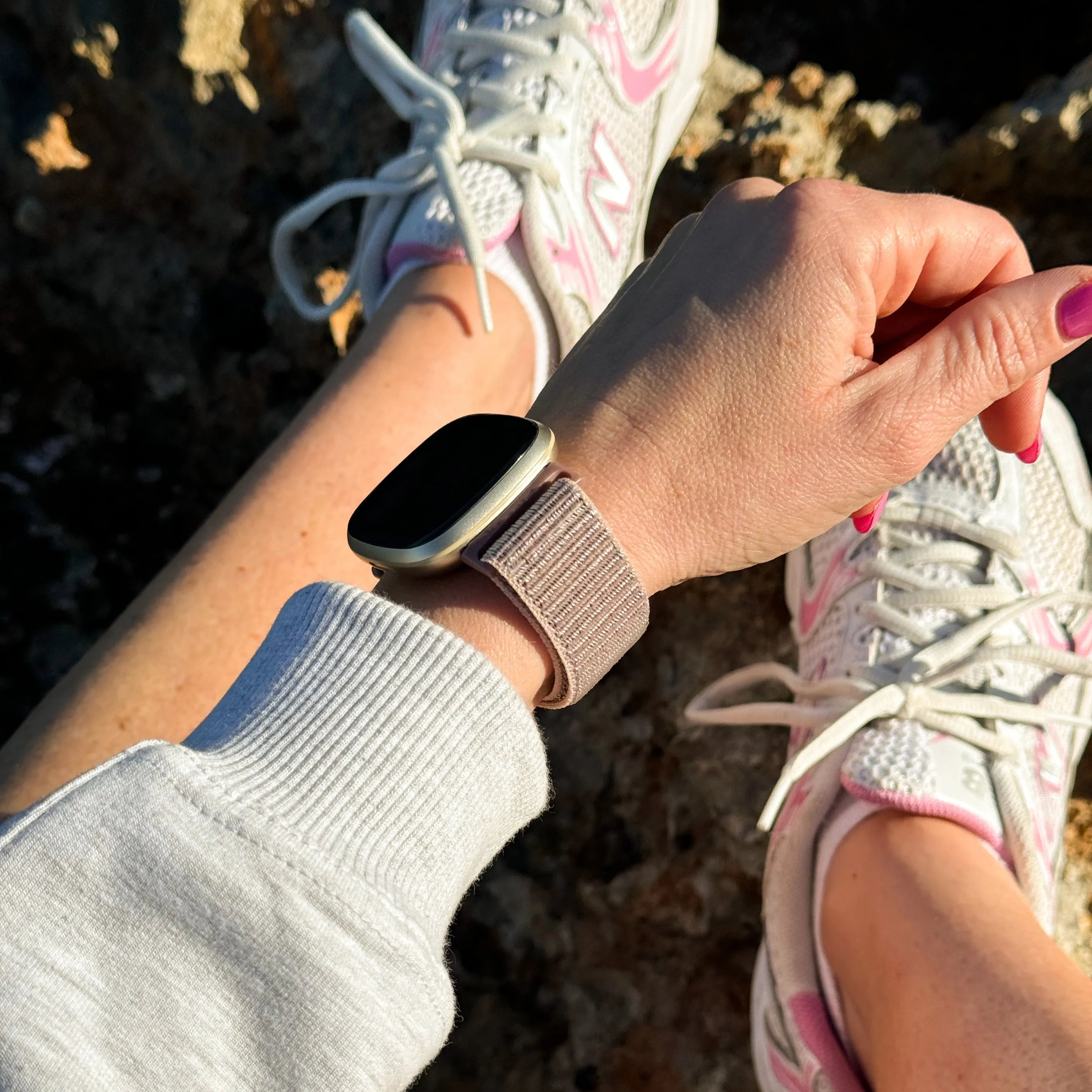 Fitbit Sense Nylon Strap (Grey/Pink)