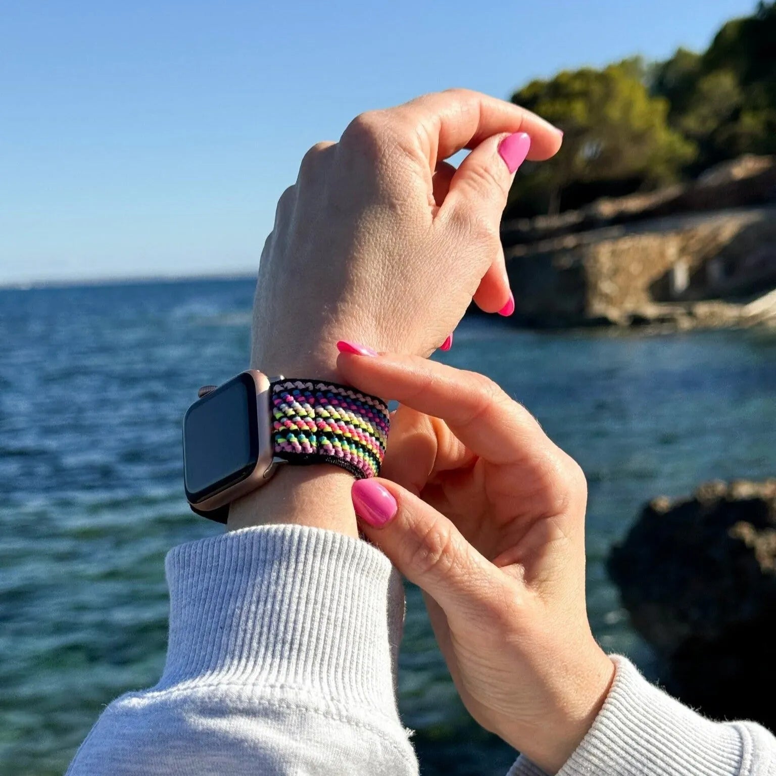 Bracelet élastique Apple Watch (rayures colorées)