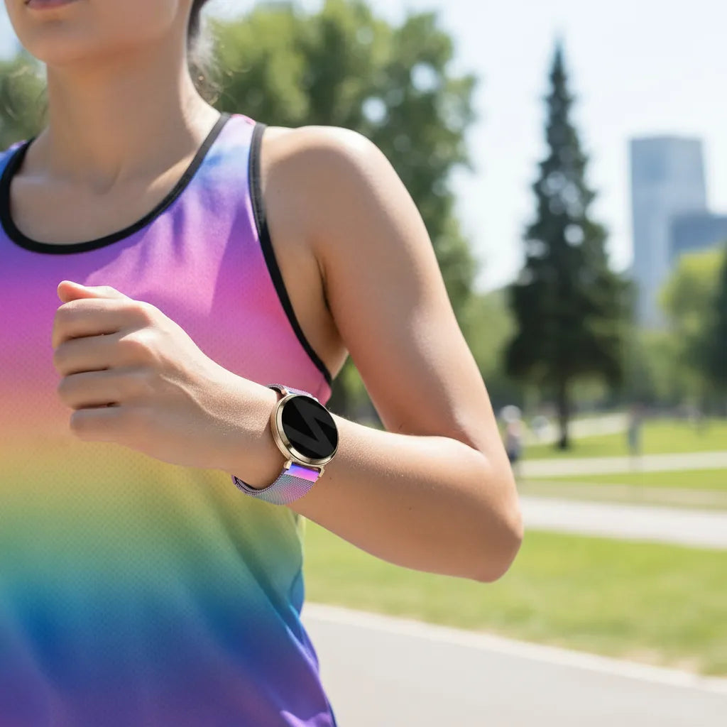 Milanese Loop Strap, rainbow, lifestyle photo