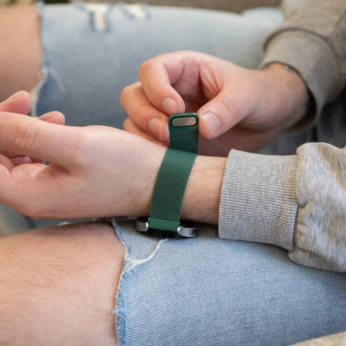 Milanese Strap, green, lifestyle photo