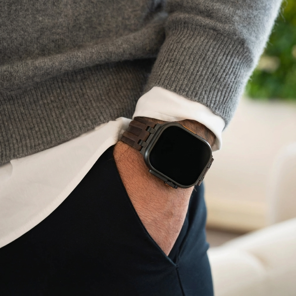 Bracelet cuir solide Apple Watch Ultra (café)