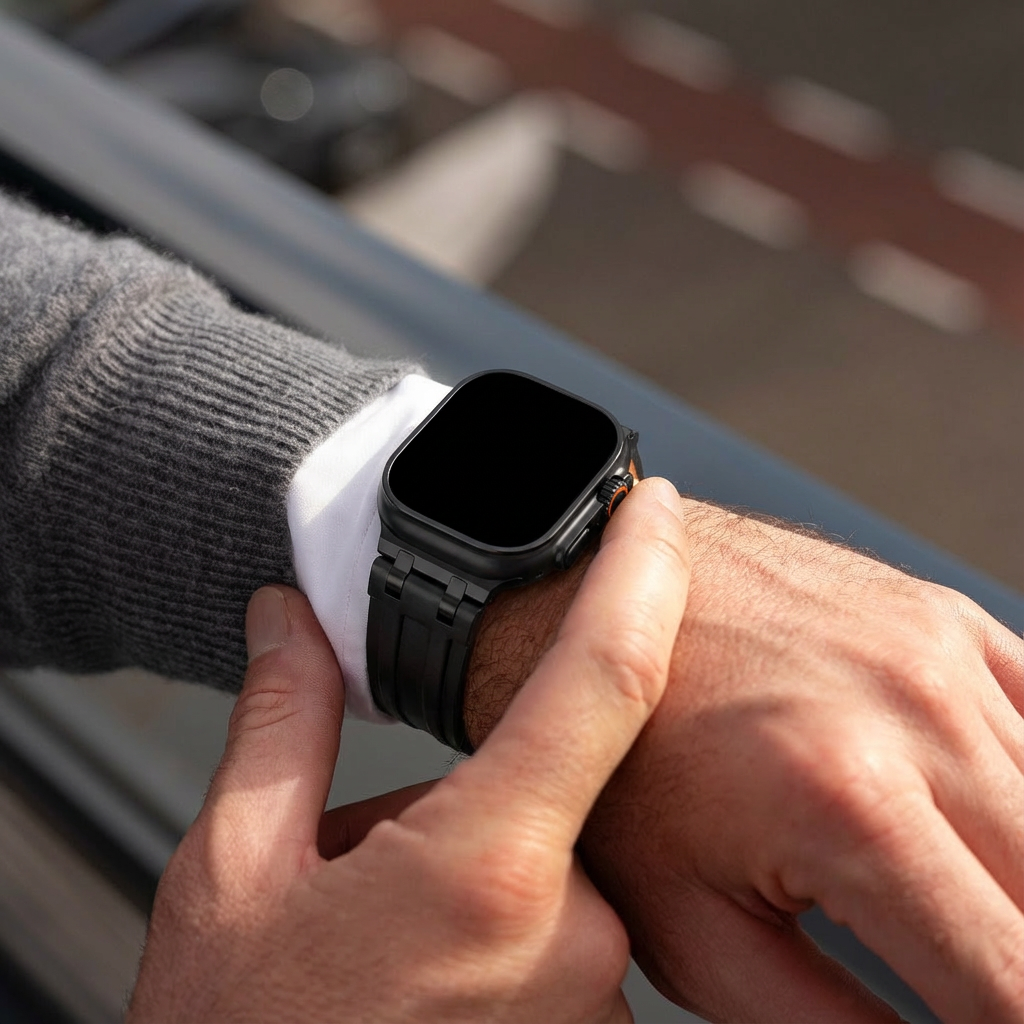 Bracelet cuir solide Apple Watch Ultra (noir)