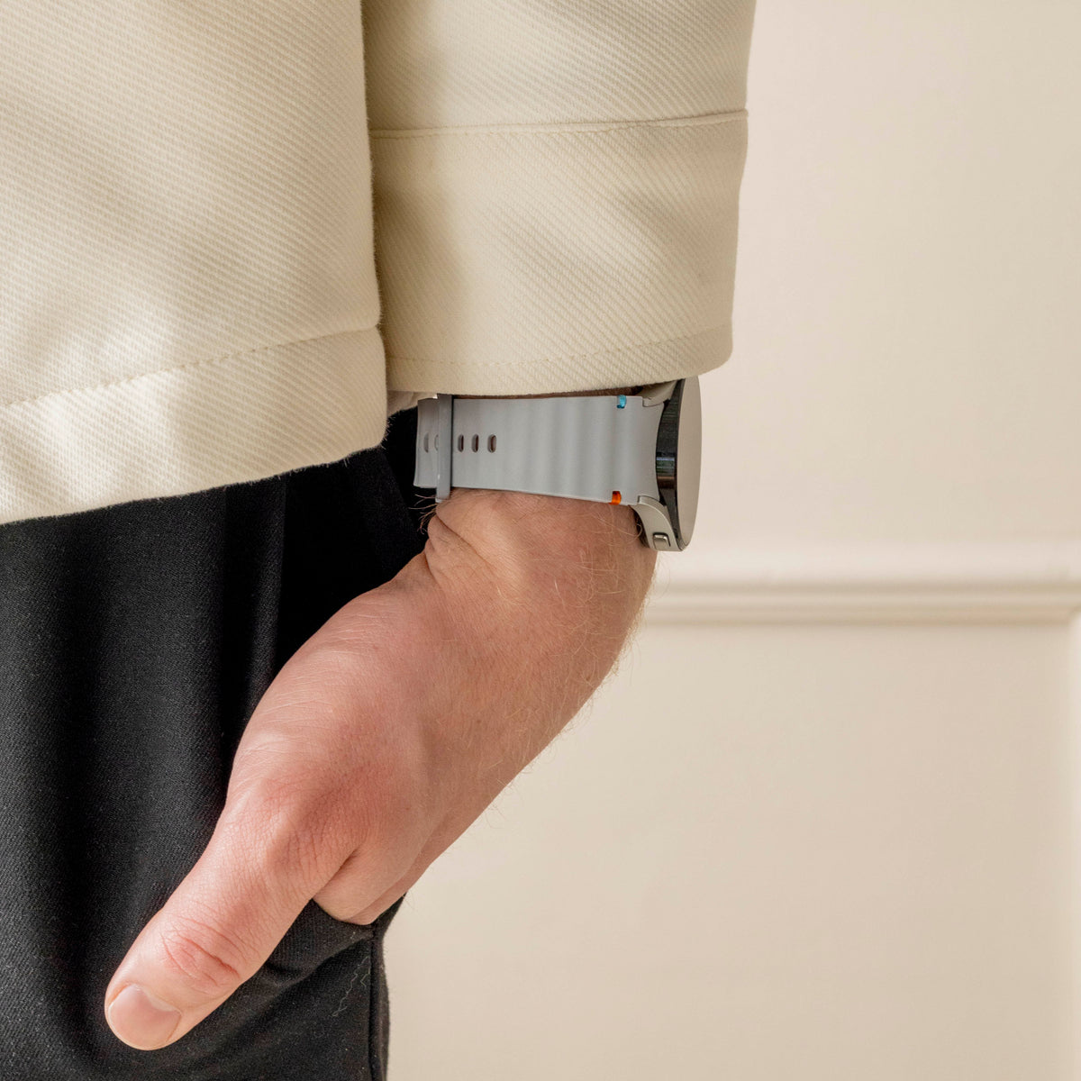 Wave Silicone Strap, light grey, lifestyle photo
