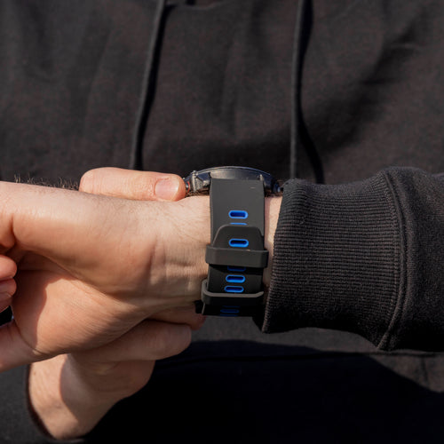 Silicone Sport Buckle Strap, black/blue, lifestyle photo
