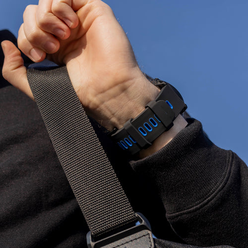 Silicone Sport Buckle Strap, black/blue, lifestyle photo
