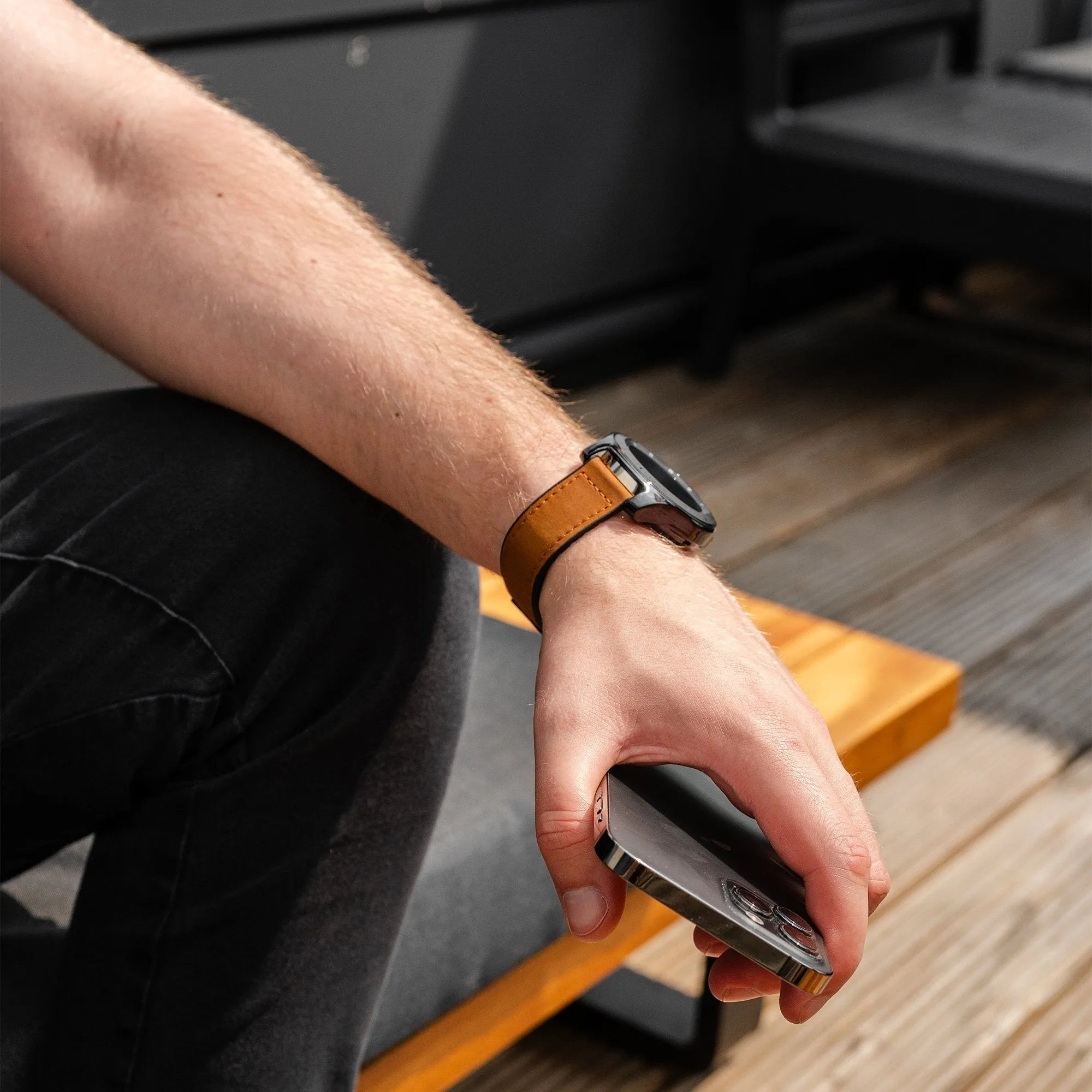 Bracelet en cuir avec boucle-D OnePlus Watch 3 (brun foncé)