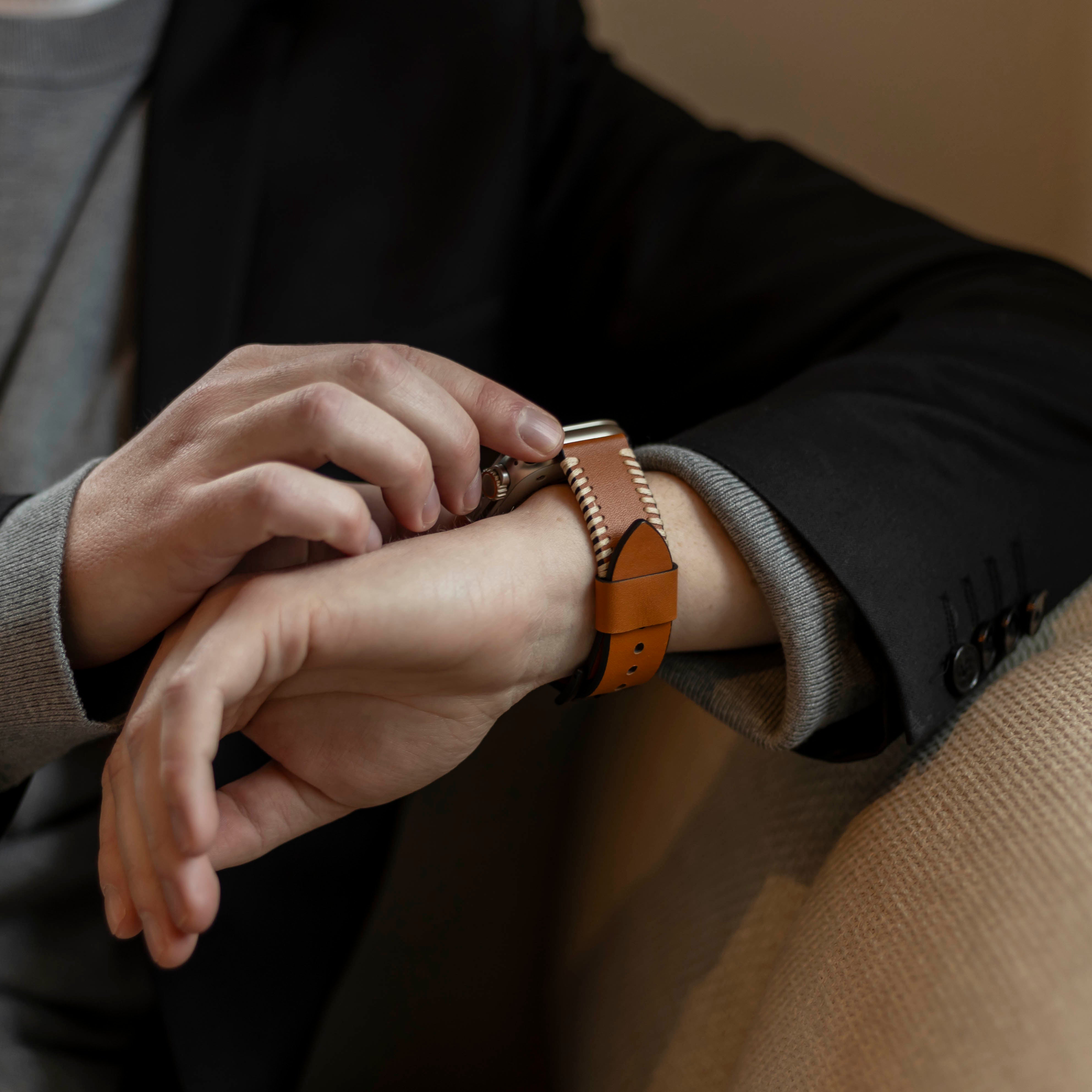 Bracelet cuir cousu Apple Watch Ultra (marron)