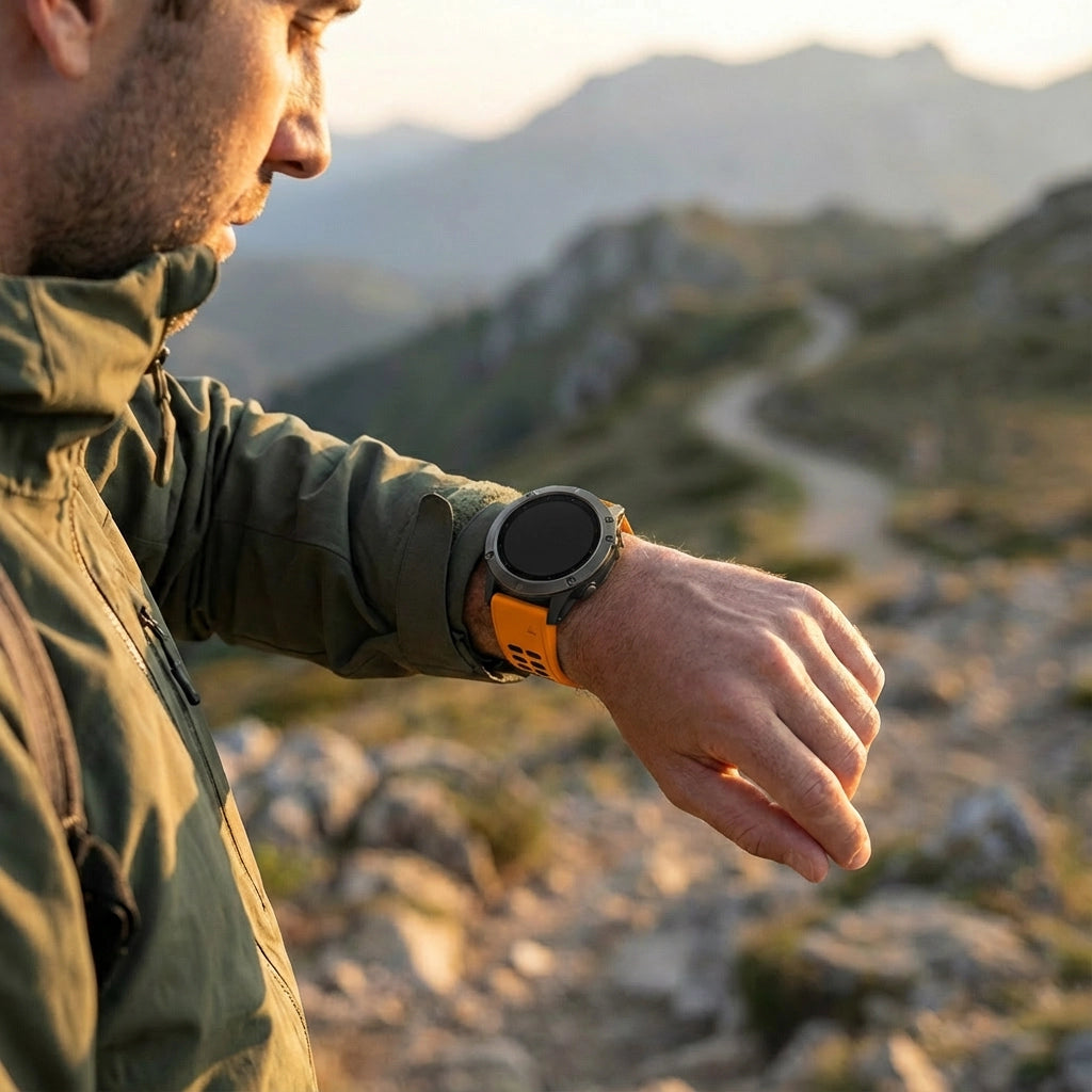 Bandz Bracelet sport avec boucle Garmin Quatix 5 / 6 / 7 (orange/noir)