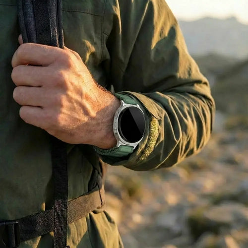 Samsung Galaxy Watch 8 Classic Outdoor Nylon Strap with P-Buckle (Green with Silver)