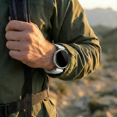 Samsung Galaxy Watch 8 Classic Outdoor Nylon Strap with P-Buckle (White with Black)