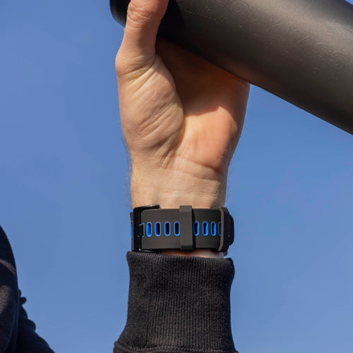 Silicone Sport Buckle Strap, black/blue, lifestyle photo