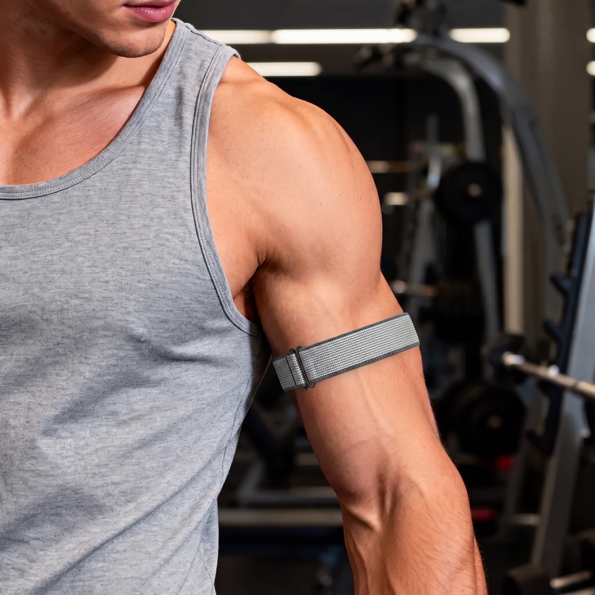 Nylon Strap for Biceps, grey/white, lifestyle photo