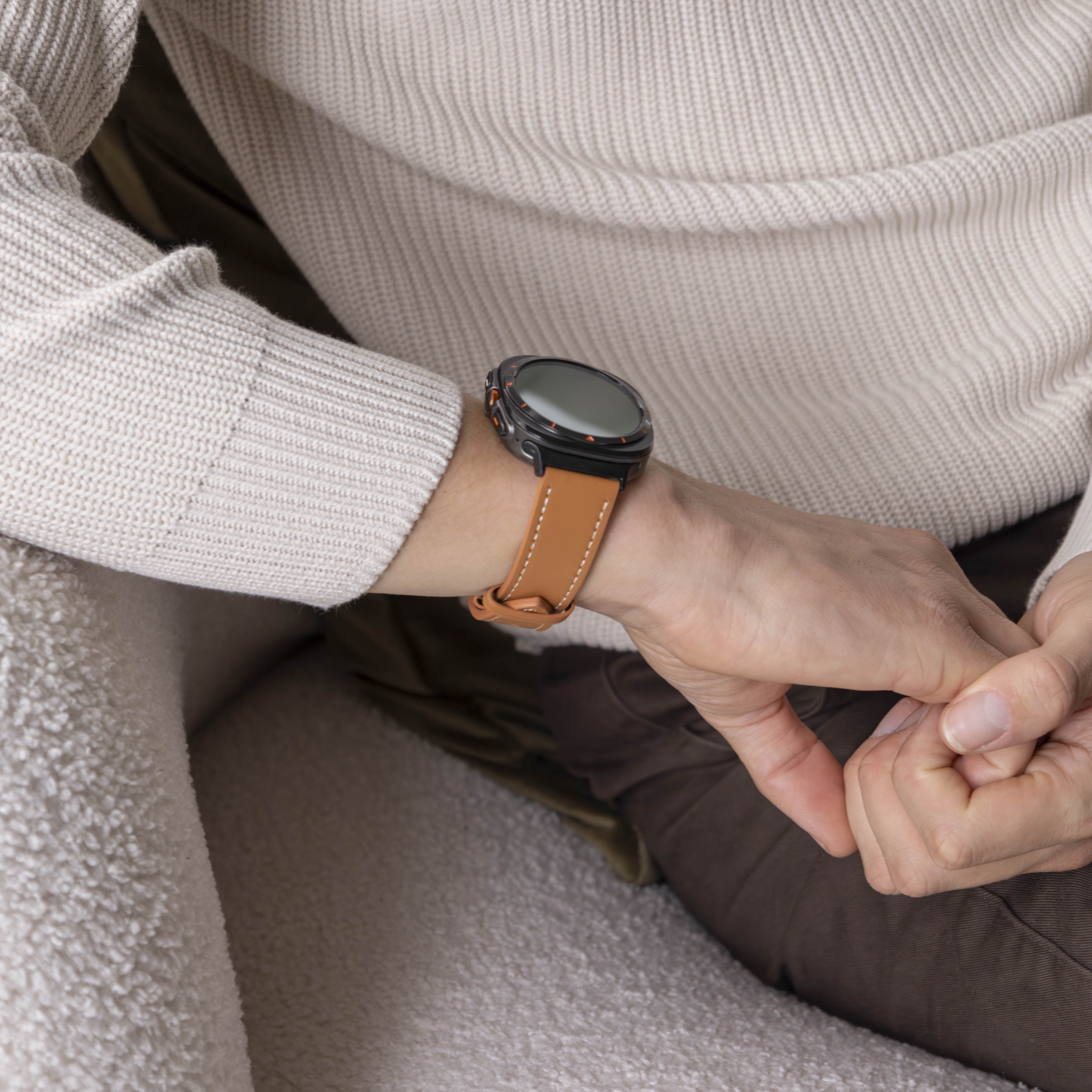 Bracelet cuir avec boucle Samsung Galaxy Watch Ultra (brun)
