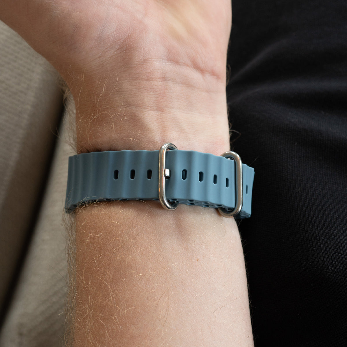 Silicone Ocean Strap, grey-blue, lifestyle photo
