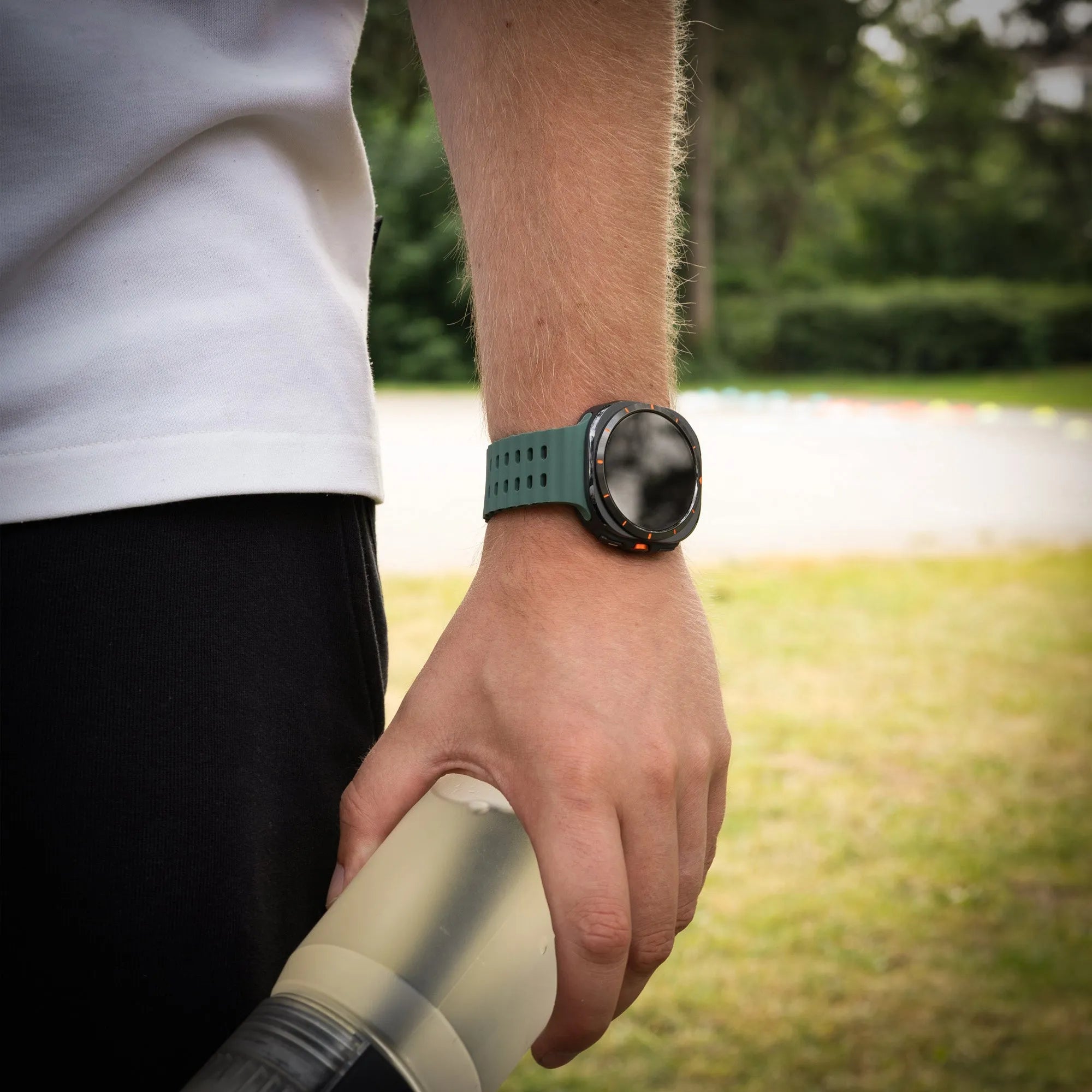 Silicone Ocean Strap, dark green, lifestyle photo