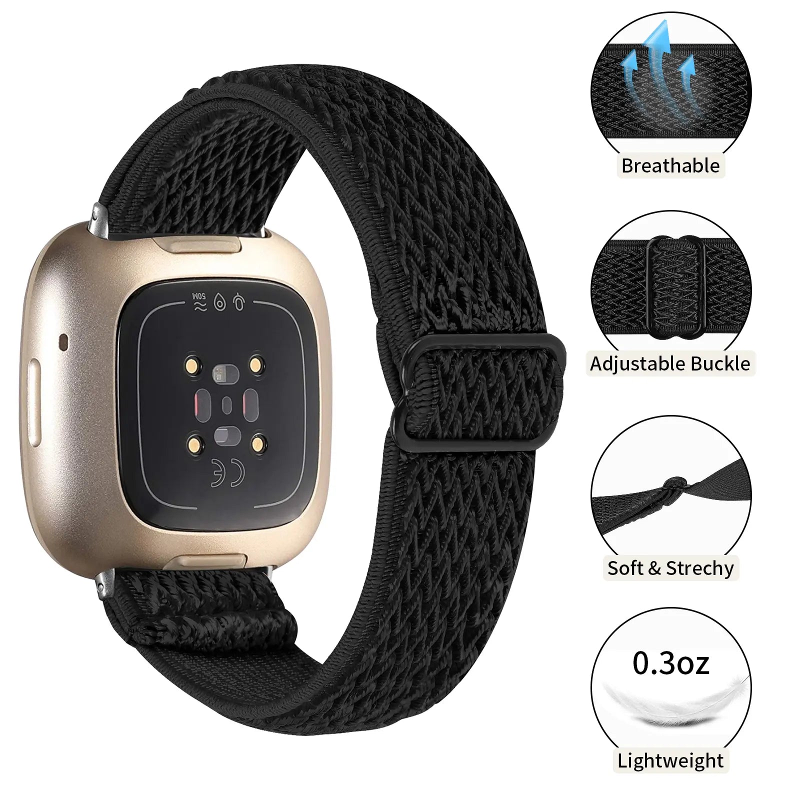 Bracelet élastique Fitbit Versa 4 (noir)