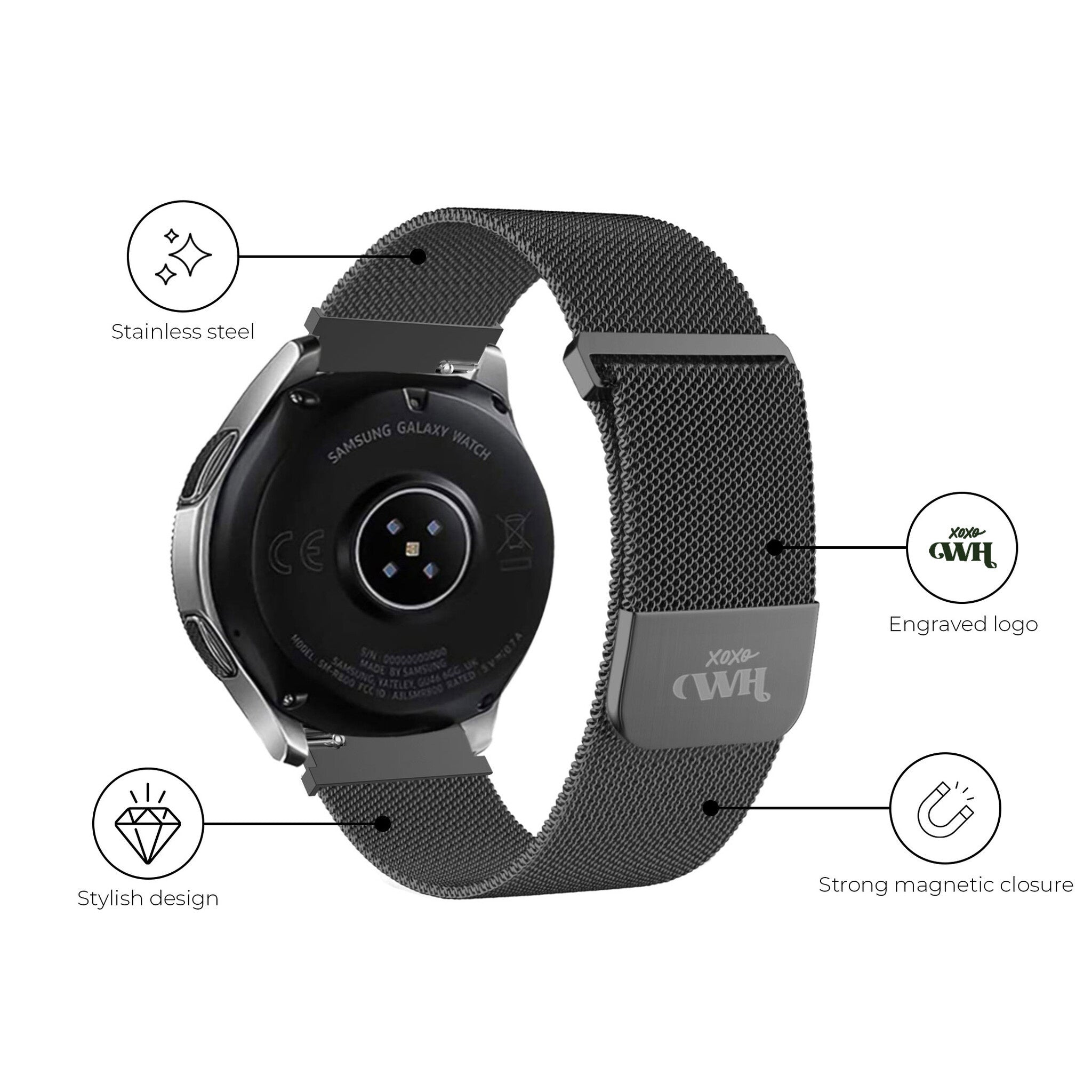 xoxo Wildhearts Samsung Galaxy Watch Active Milanese Strap (Black)