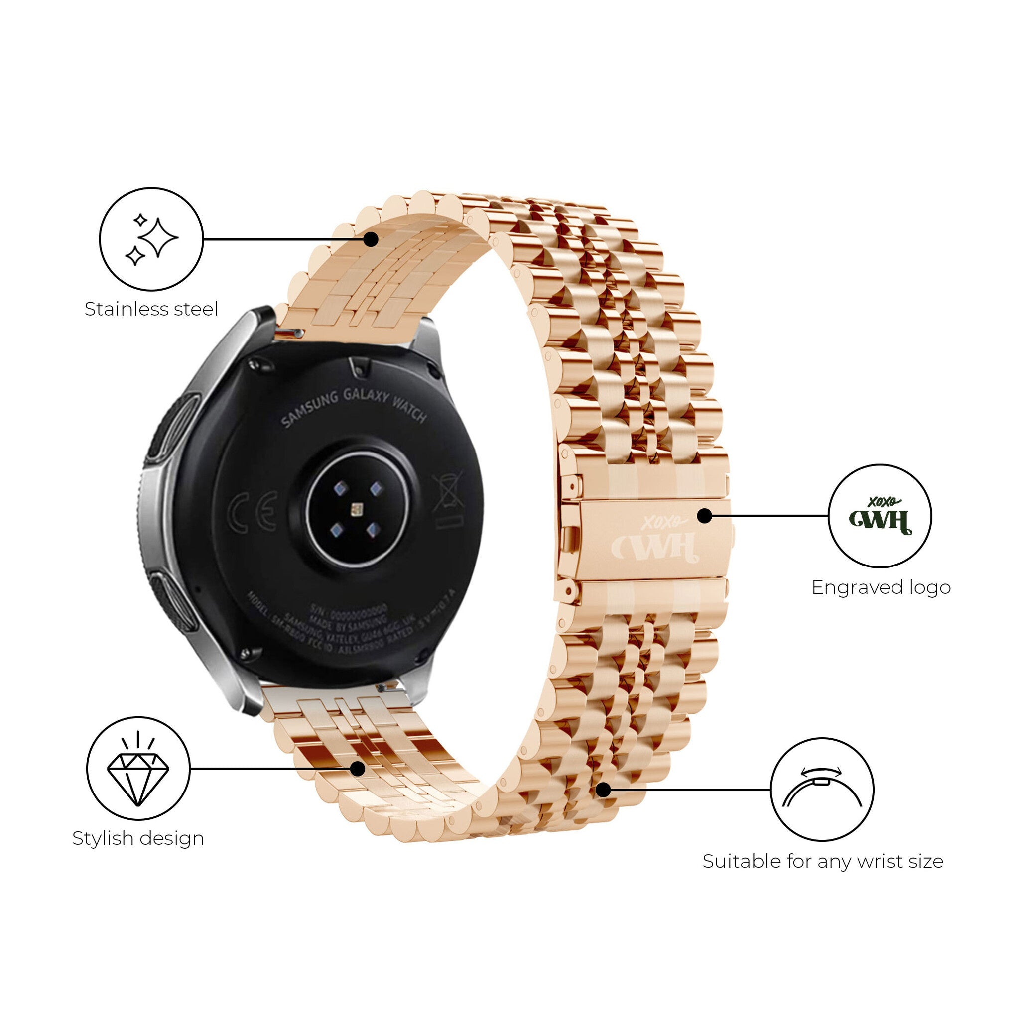 Bracelet acier xoxo Wildhearts Samsung Gear Sport (rose/doré)