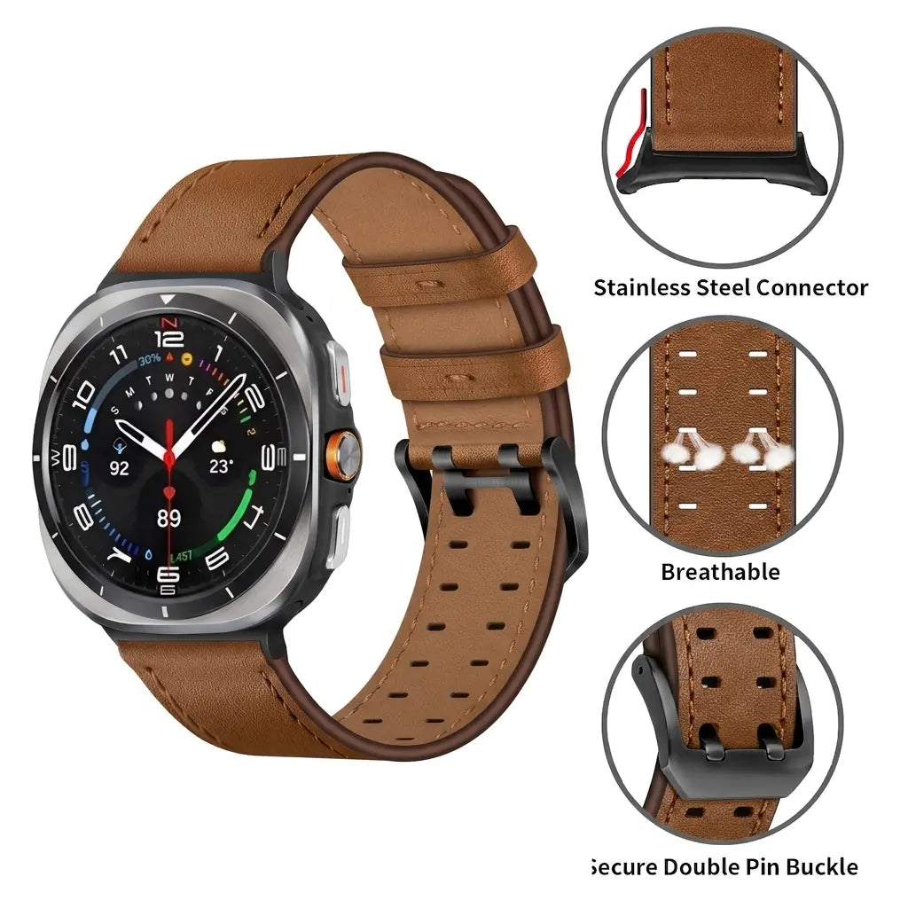 Bracelet cuir à double épingle Samsung Galaxy Watch Ultra (marron)