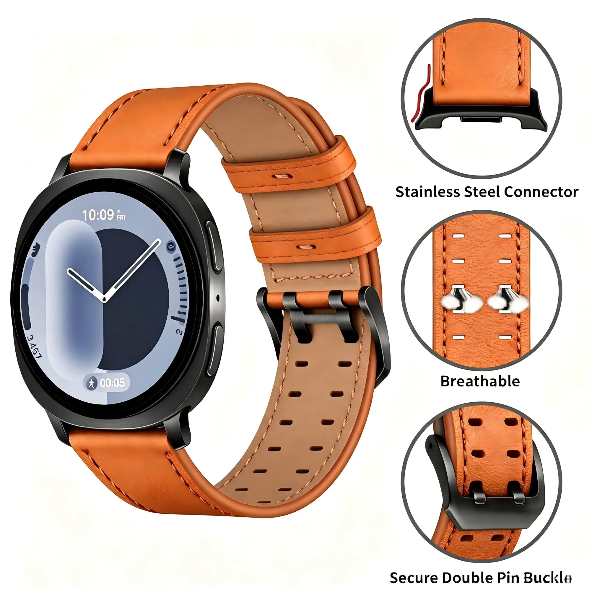 Bracelet cuir à double épingle Samsung Galaxy Watch 9 - 44mm (orange)