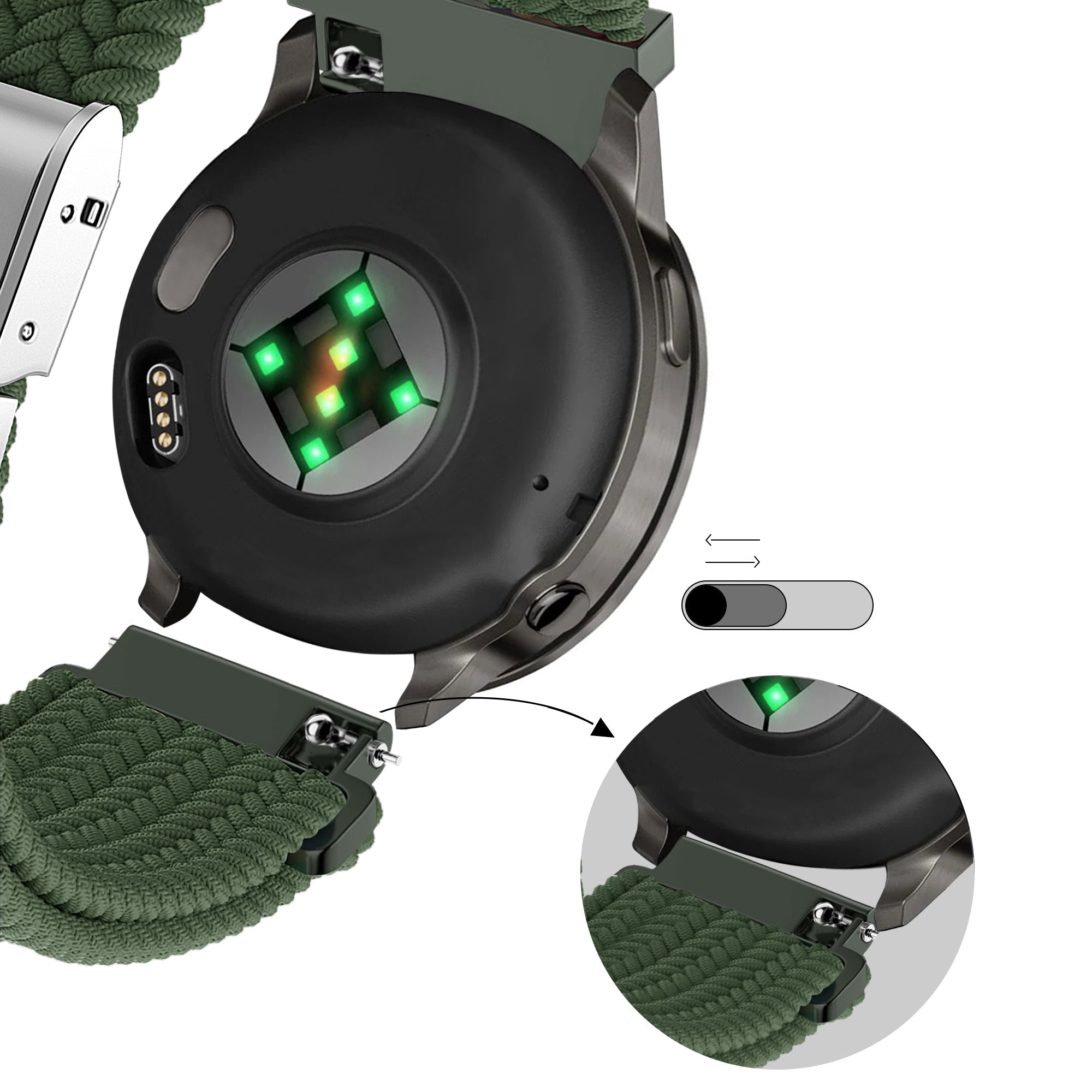 Bandz Bracelet nylon tissé Garmin Forerunner 70 (vert olive)