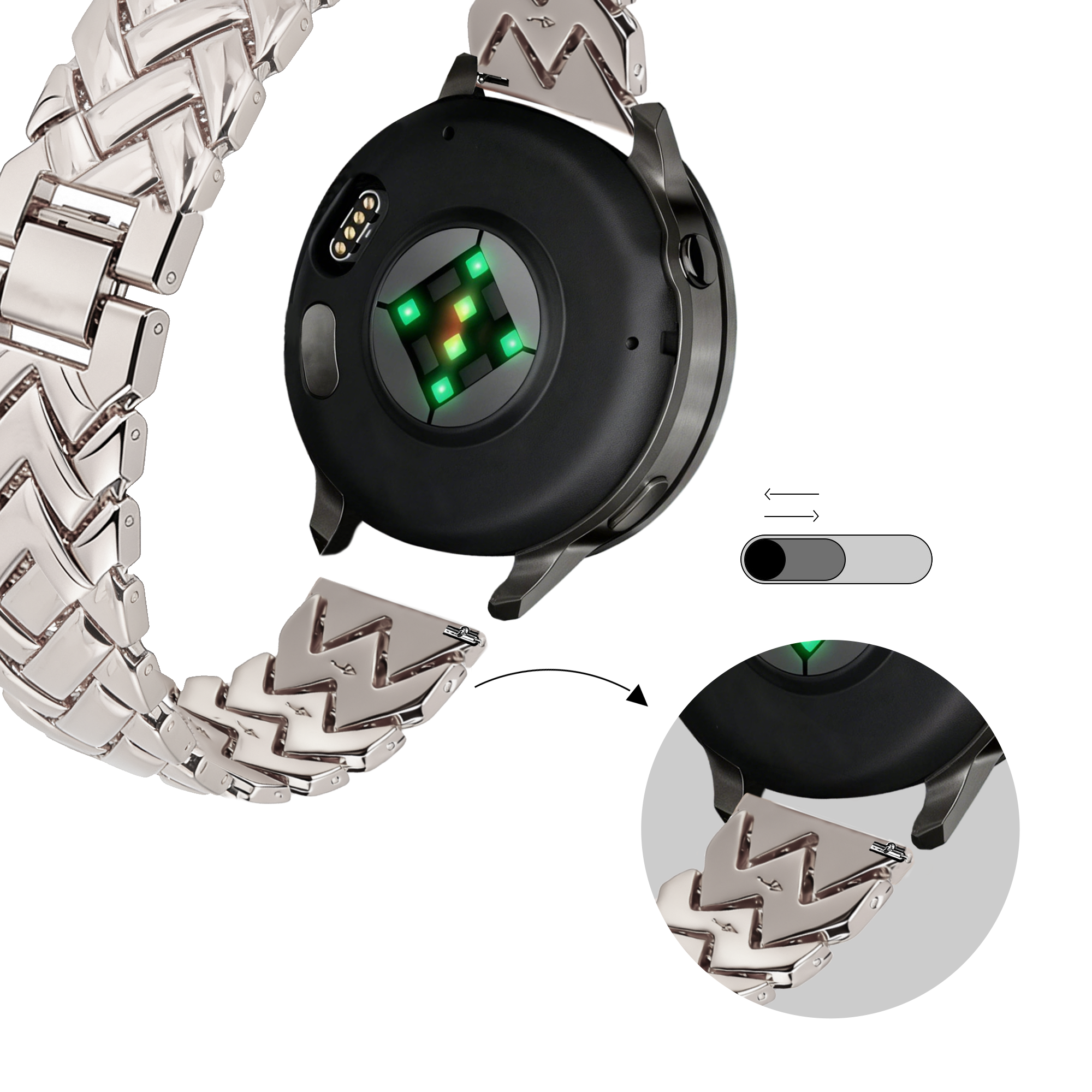 Bandz Bracelet metal 'V-Type' Withings ScanWatch 2 - 38mm (lumière stellaire)