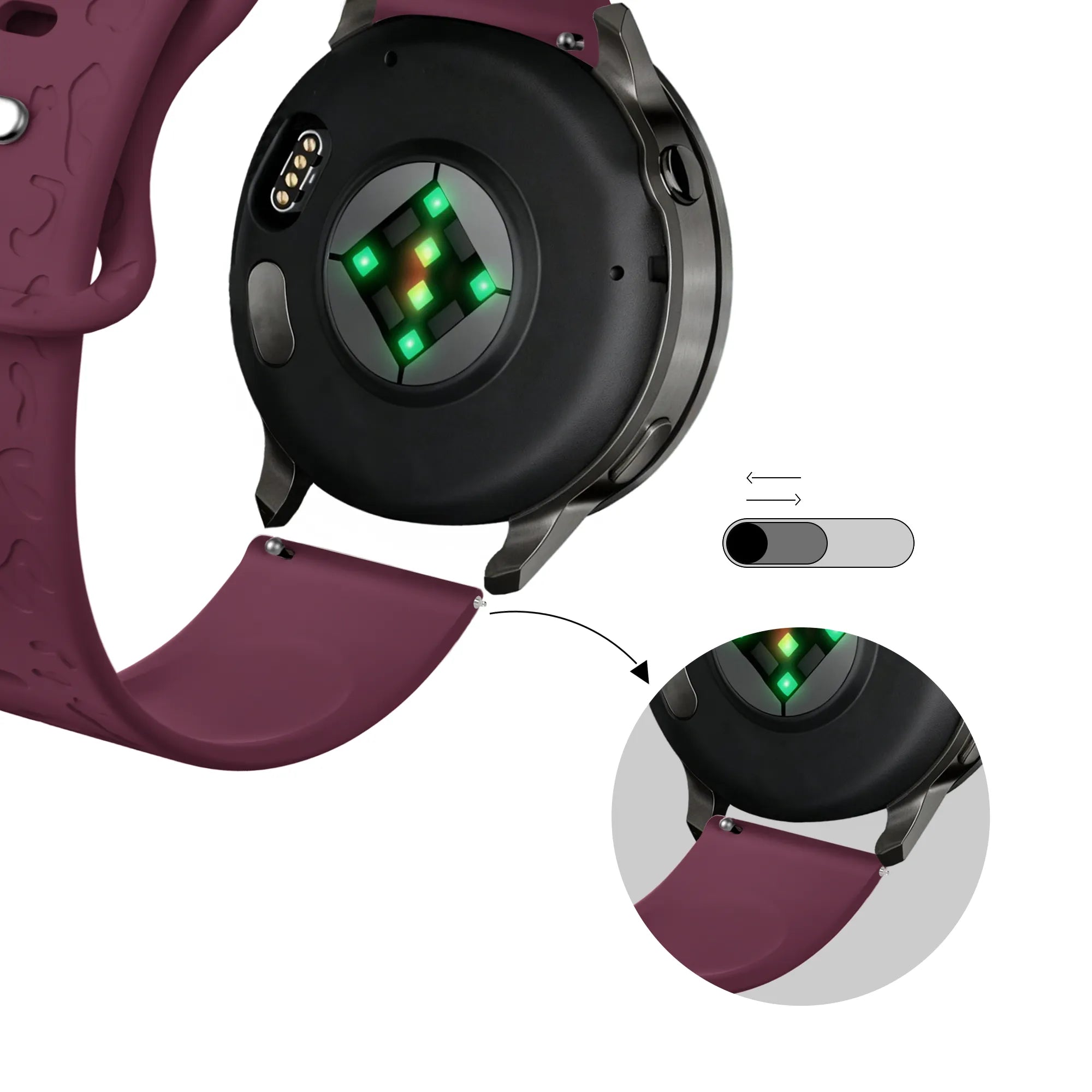 Bandz Bracelet silicone 'Léopard' Garmin Approach S12 (rouge vin)
