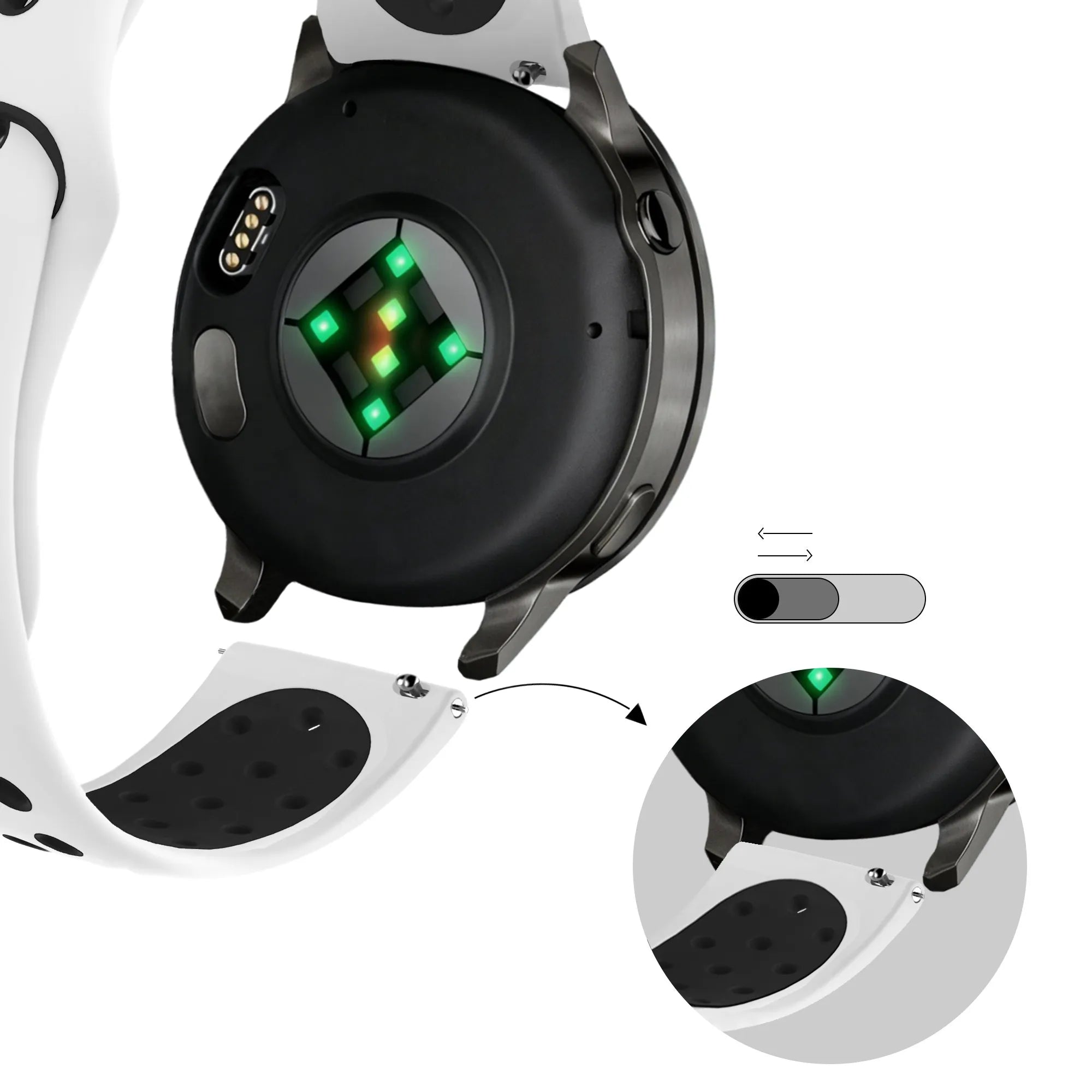Bandz Bracelet sport 'Deluxe' Garmin Forerunner 55 (blanc/noir)