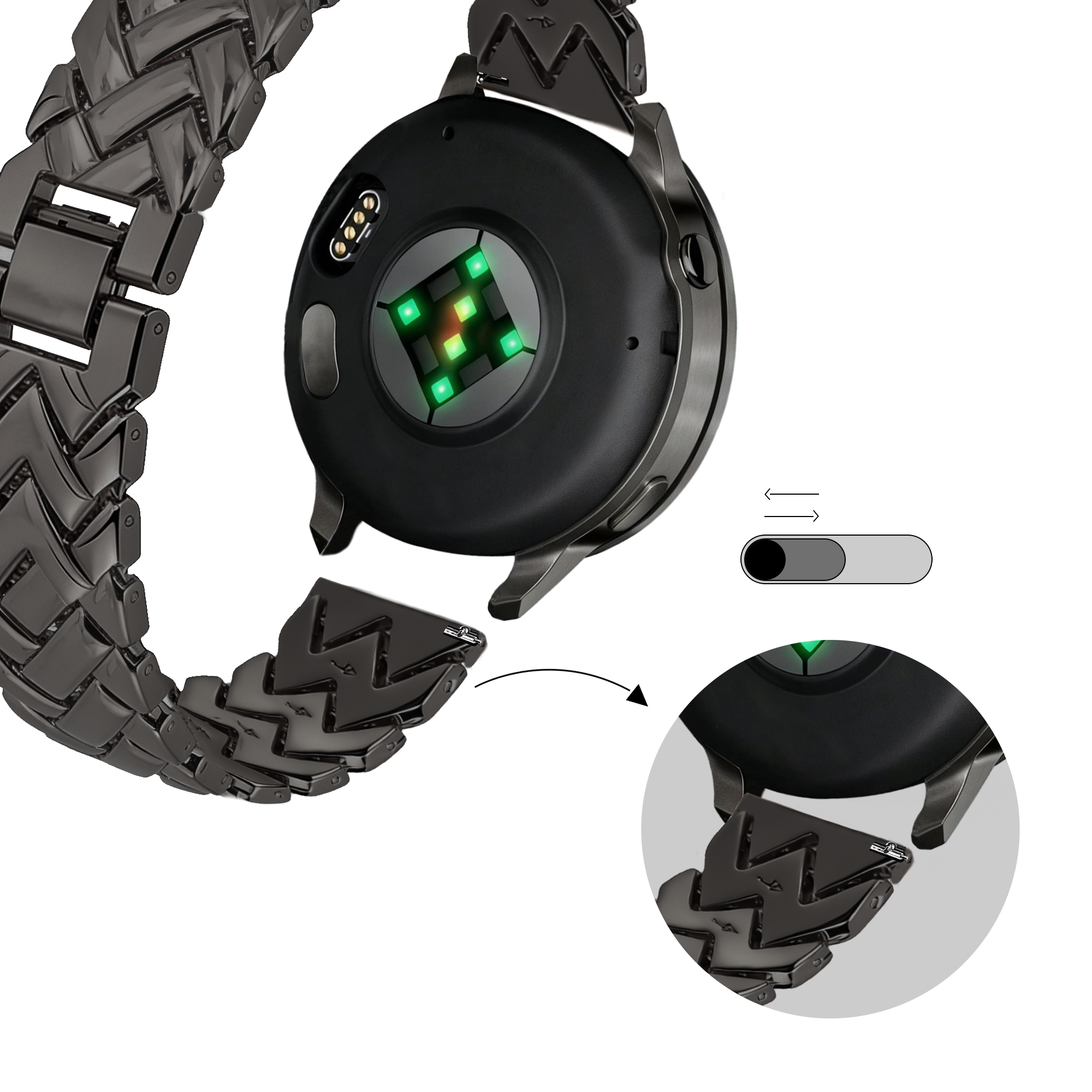 Bandz Bracelet metal 'V-Type' Withings ScanWatch 2 - 38mm (noir)