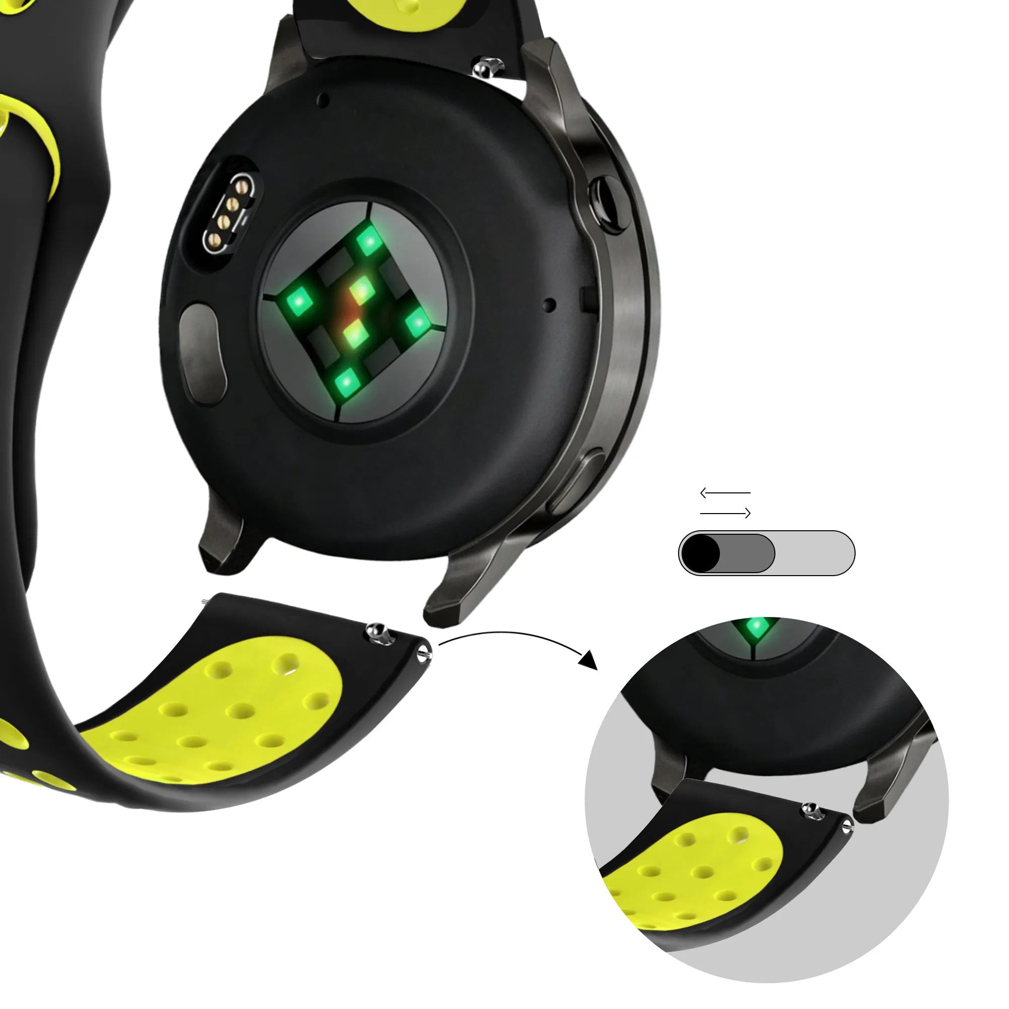 Bandz Bracelet sport 'Deluxe' Garmin Forerunner 55 (noir/jaune)